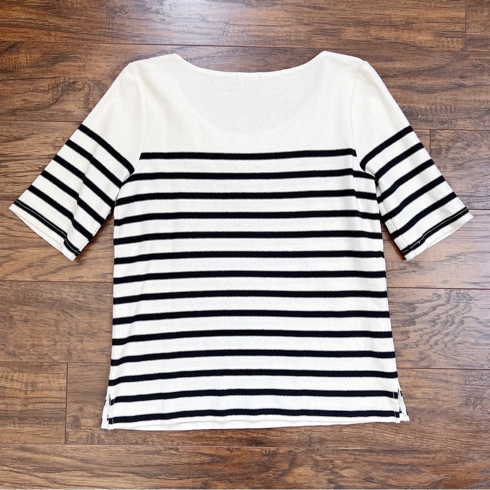 J Crew Collection • Jeweled Neck Stripe Top pullover tee navy cream Mariner - Picture 10 of 10